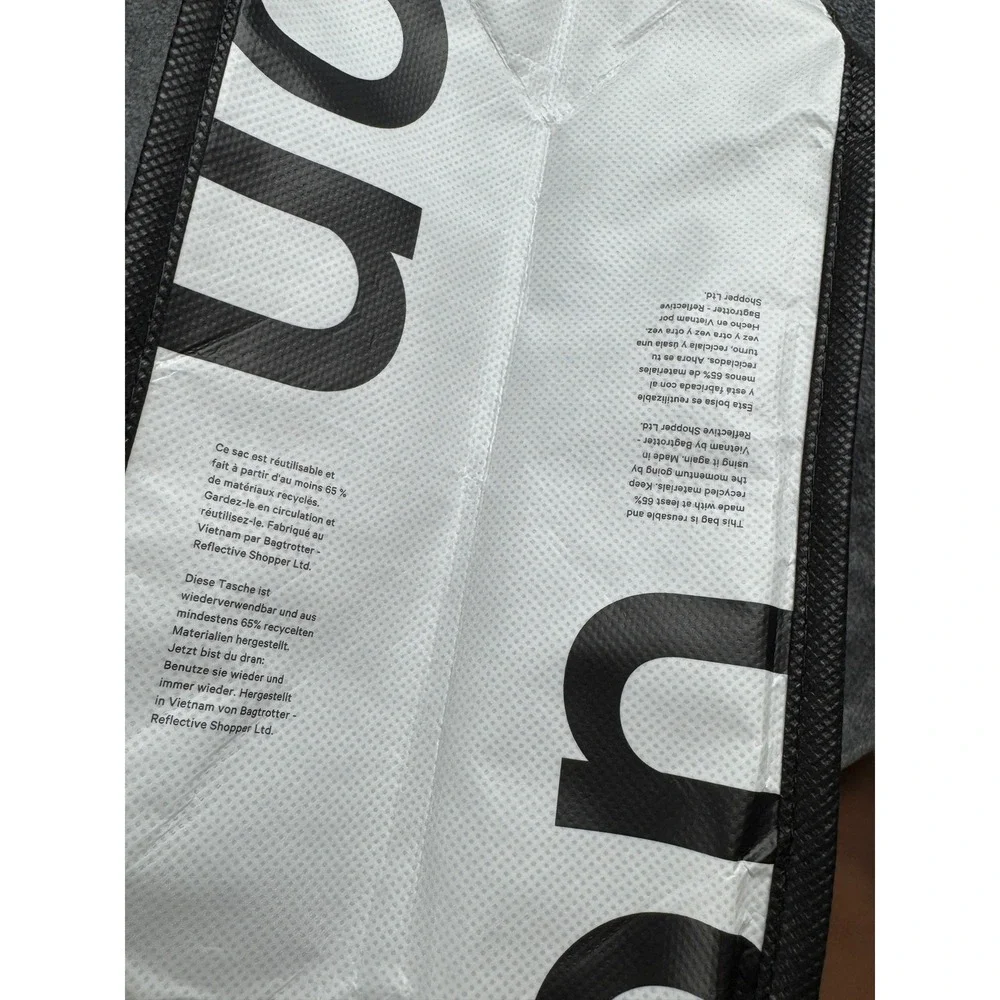 Lululemon Reusable Tote Bag Black White Logo‎ Large Shopping Gym Shopper Snap